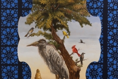 "fine feathers make fine birds" 12x14 oil and acrylic on wood 2013