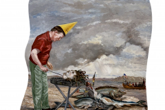 BBQ, 21x14 inches  oil on wood 